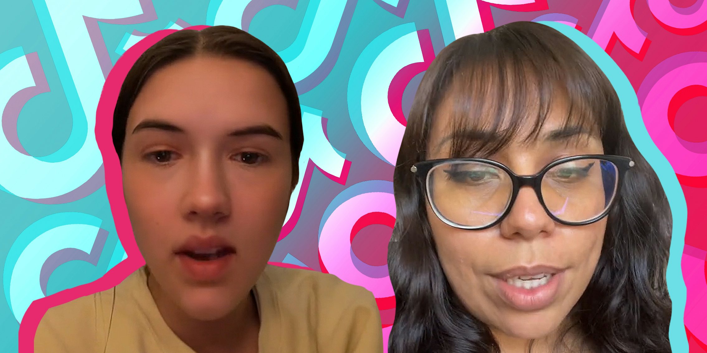 women speaking on TikTok background with blue to pink gradient Passionfruit Remix