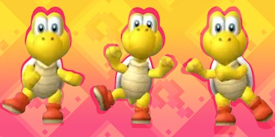 Koopa Troopa dance sequence on yellow to pink vertical background and question blocks Passionfruit Remix