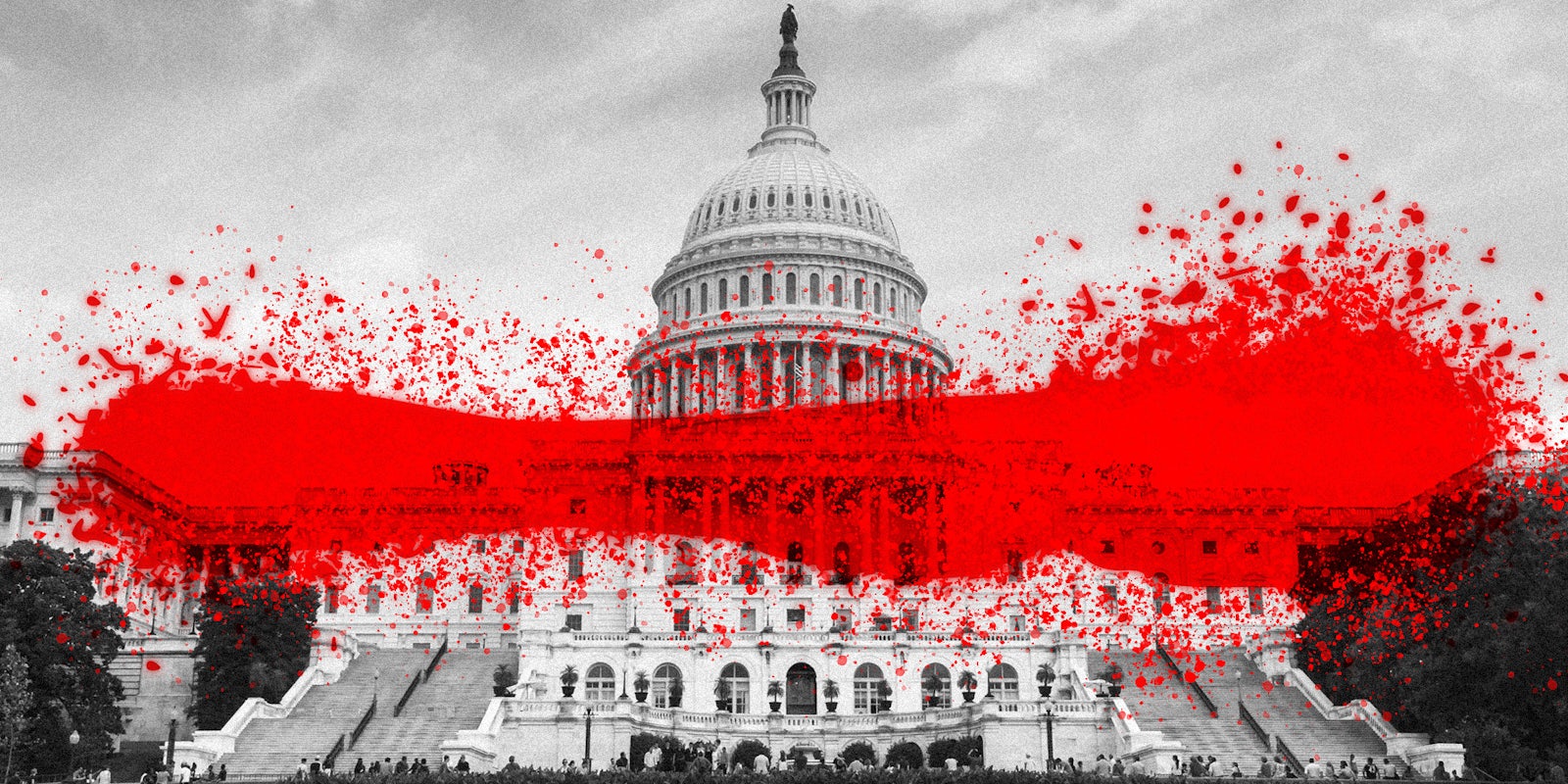 Capitol building with splash of red paint across the image