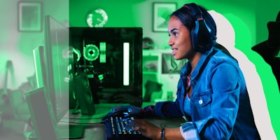 woman gaming on pc with green background Passionfruit Remix