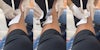 woman getting leg waxed with printer paper (l) woman getting leg waxed with printer paper (c) woman getting leg waxed with printer paper (r)