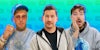 Jake Paul, Markiplier, and Mr. Beast in front of green to blue gradient YouTube background Passionfruit Remix
