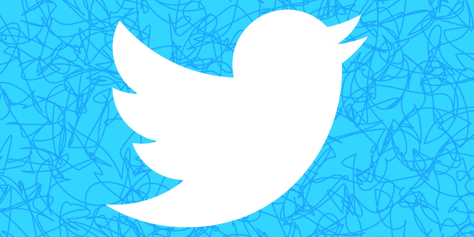 Twitter bird logo white centered on chaotic blue scribble background