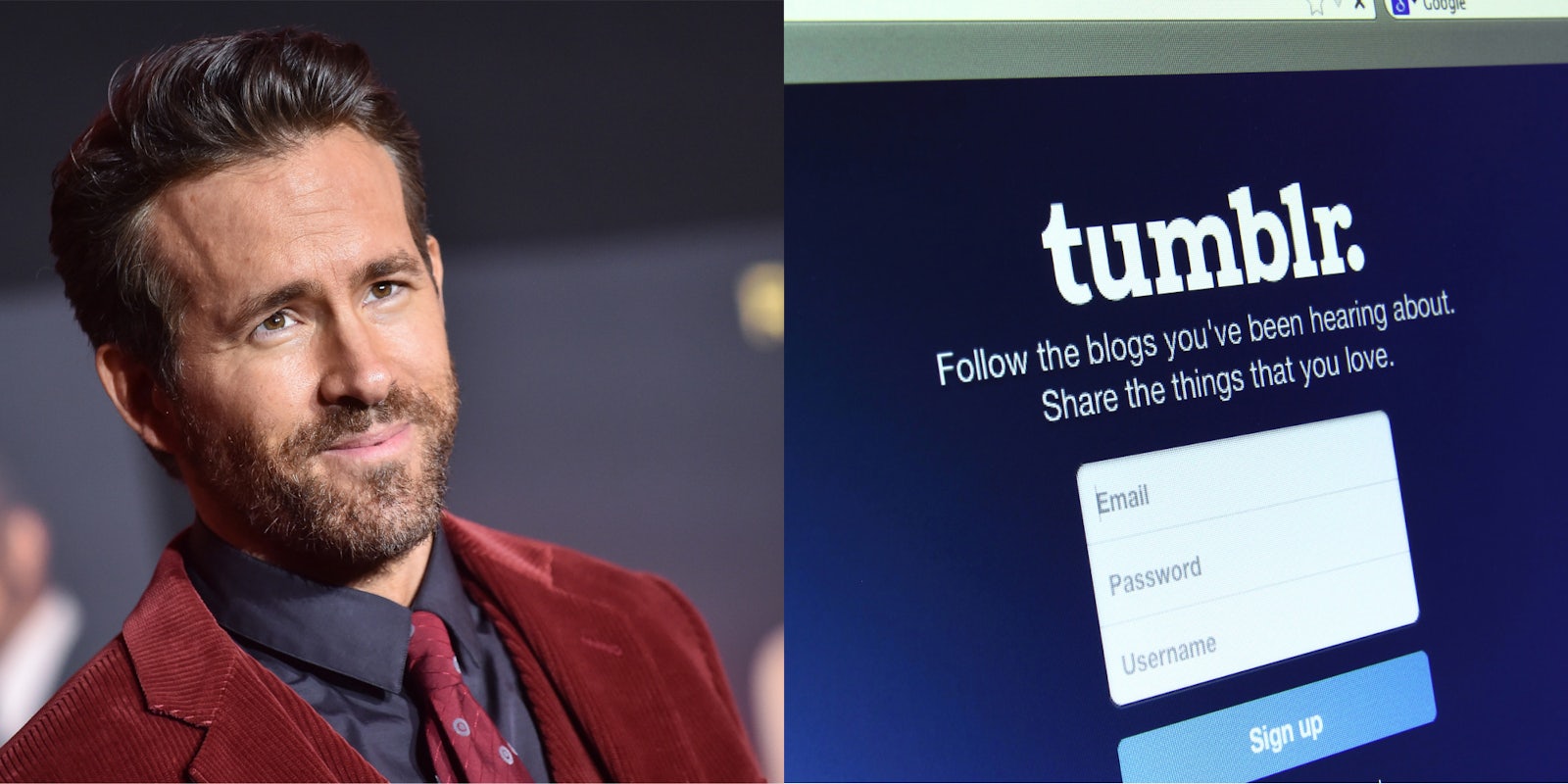 ryan reynolds on a red carpet photo and tumblr welcome screen