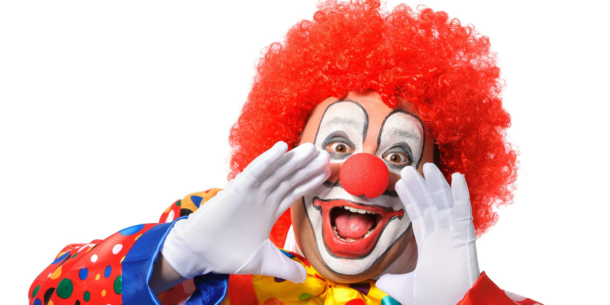 clown in makeup shouting
