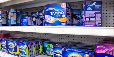 Tampax at store in shelves