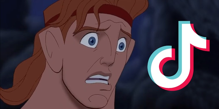 Hercules from animated film with TikTok logo on right