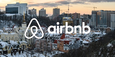 Vozdvyzhenska street, Kyiv city, Ukraine with Airbnb logo white centered