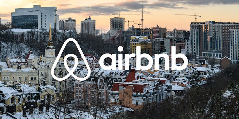 Vozdvyzhenska street, Kyiv city, Ukraine with Airbnb logo white centered