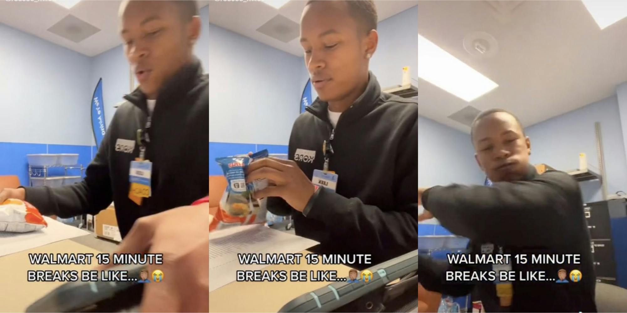 walmart employee throws chips at camera after short walmart lunch break tiktok