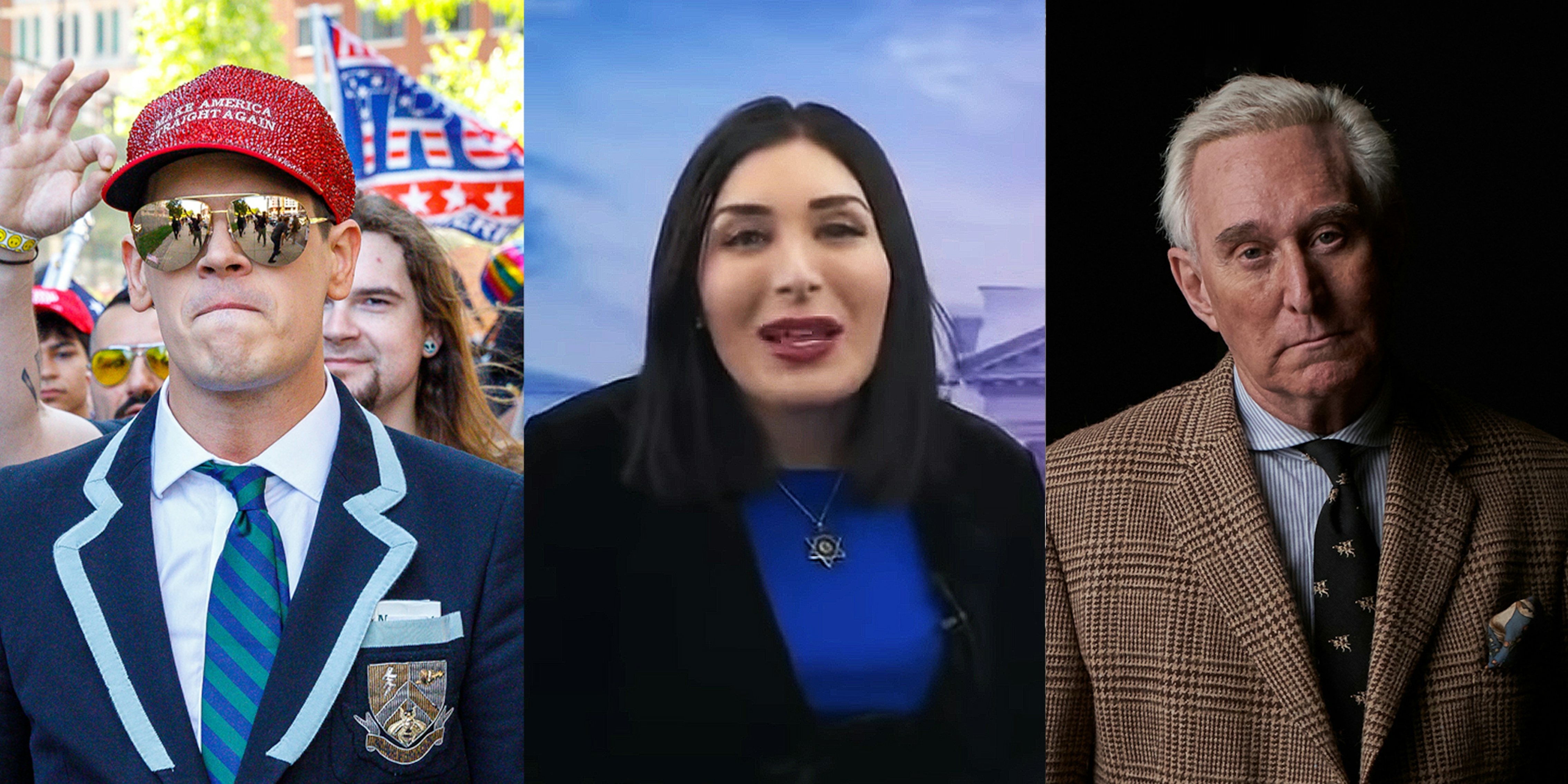 Milo Yiannopoulos (l) Laura Loomer (c) Roger Stone (r)