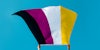 hands holding nonbinary flag in front of blue background