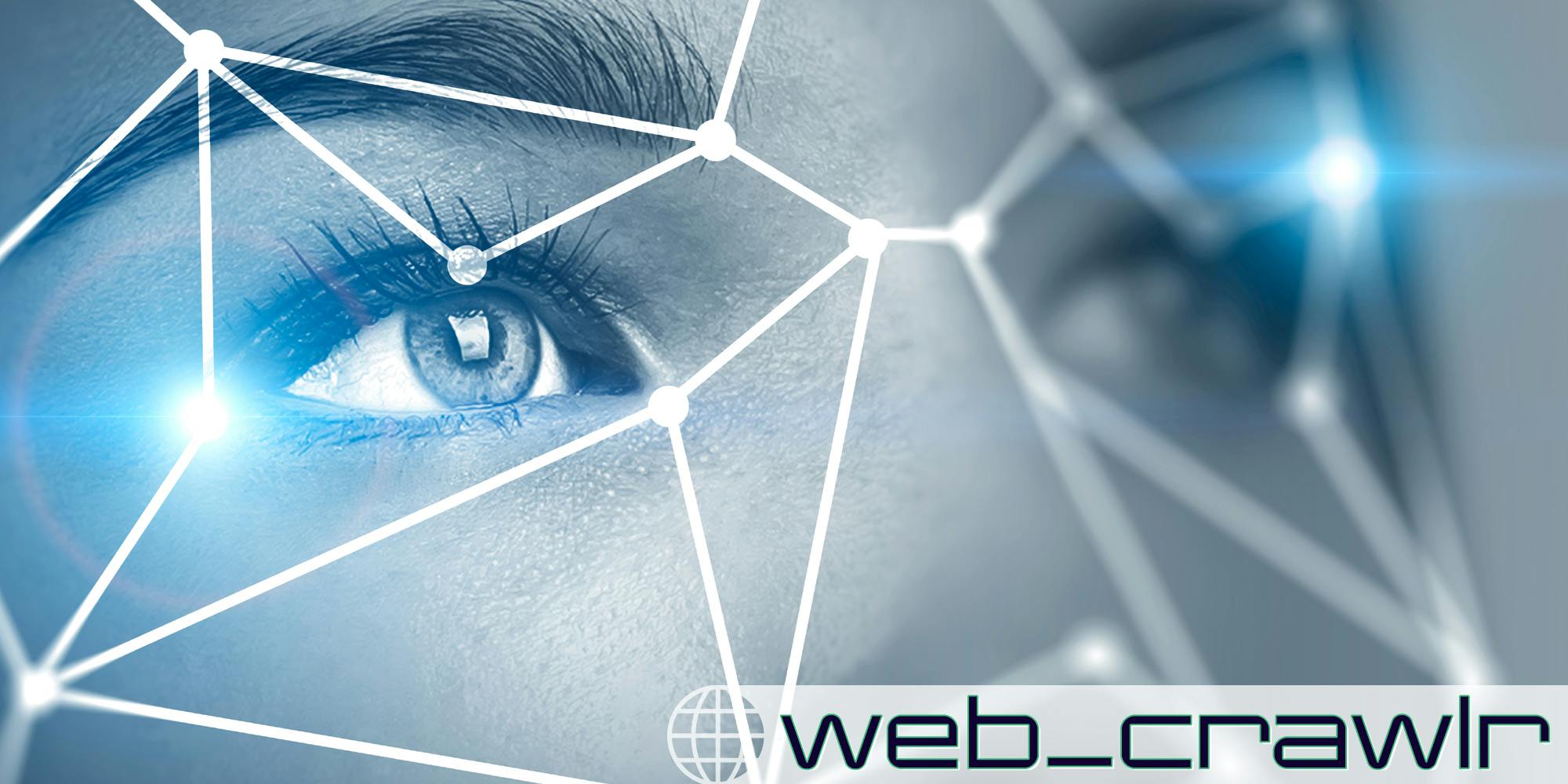 A woman's face with facial recognition lines on it. The Daily Dot newsletter web_crawlr logo is in the bottom right corner.