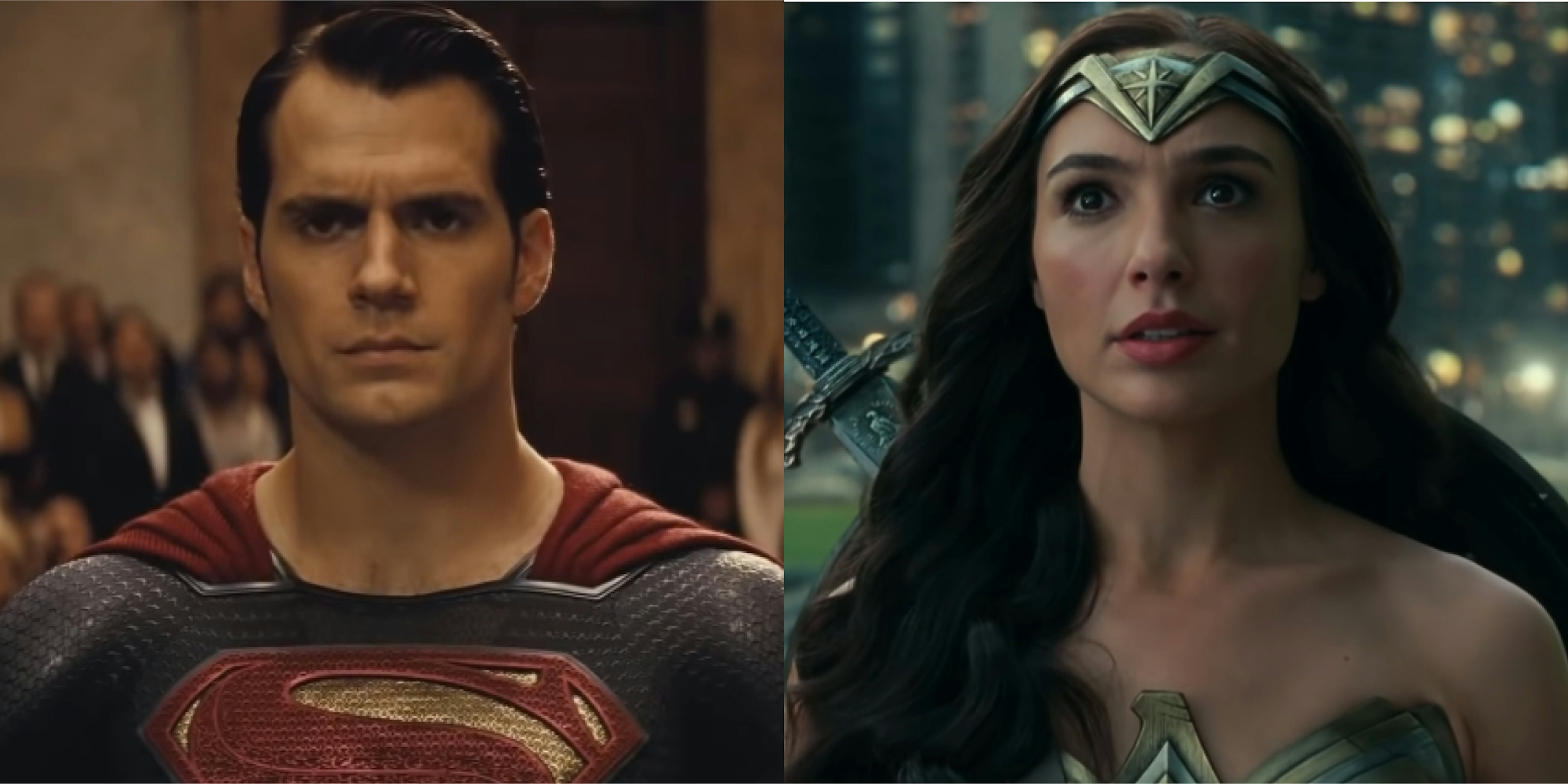 Henry Cavill Superman (l) Gal Gadot Wonder Woman (r)
