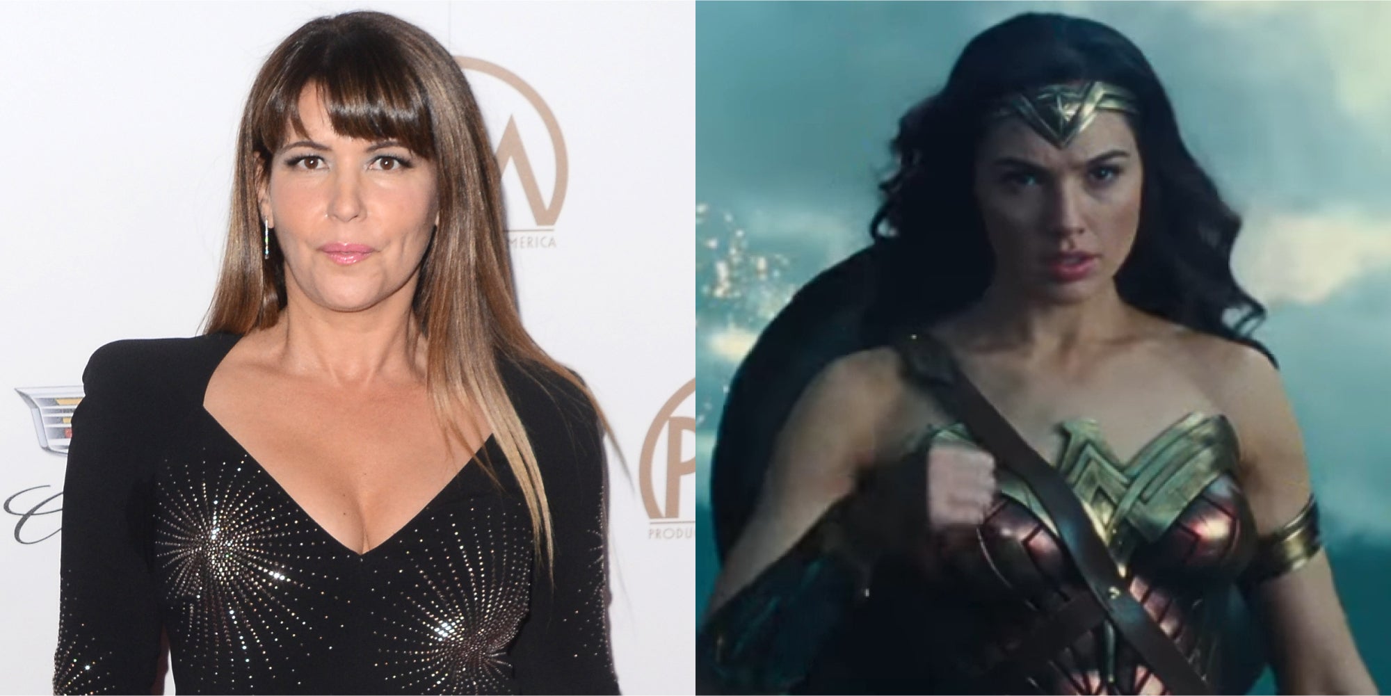 Patty Jenkins in front of white background (l) Gal Gadot Wonder Woman