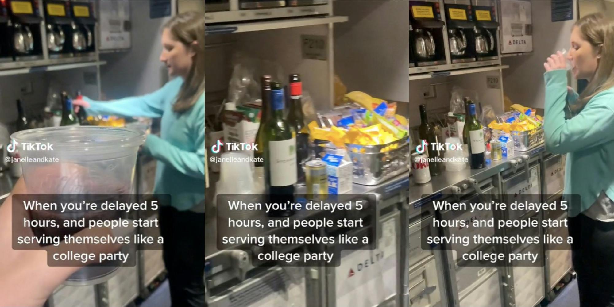 passengers pour drinks at airplane bar after 5 hour delay tiktok