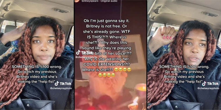 woman explains theory that Britney Spears needs help in a TikTok