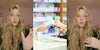 woman speaking with hand up (l) pharmacist giving medicine to customer (c) woman speaking with hand on chest (r)