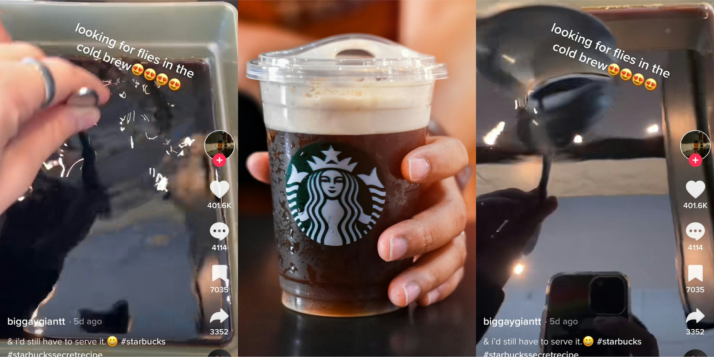 starbucks employee stirs cold brew to look for flies