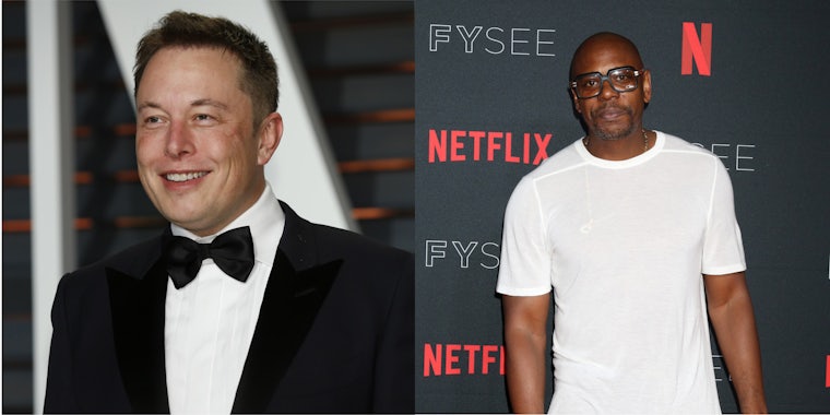 photo of elon musk and photo of dave chappelle