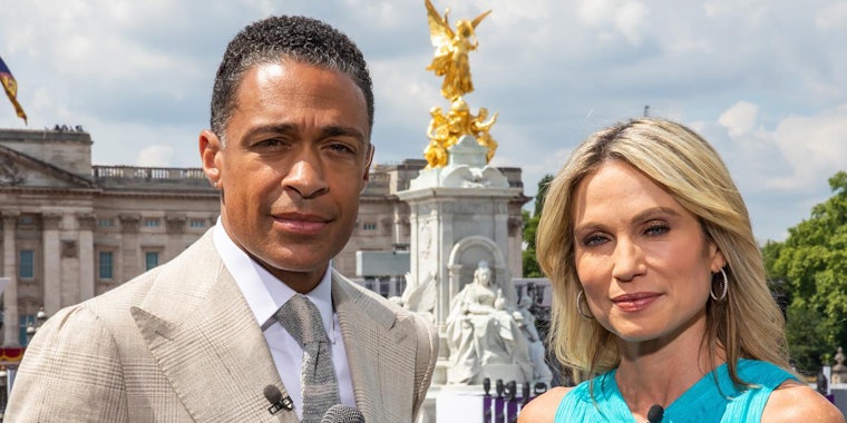 TJ Holmes and Amy Robach outside in London