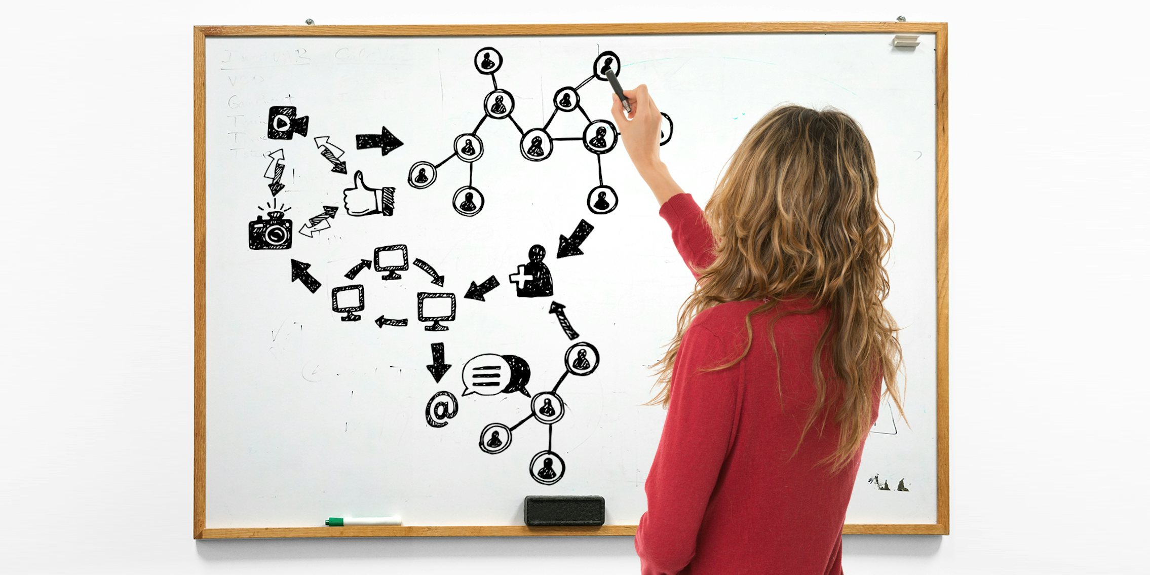 woman with diagram on white board