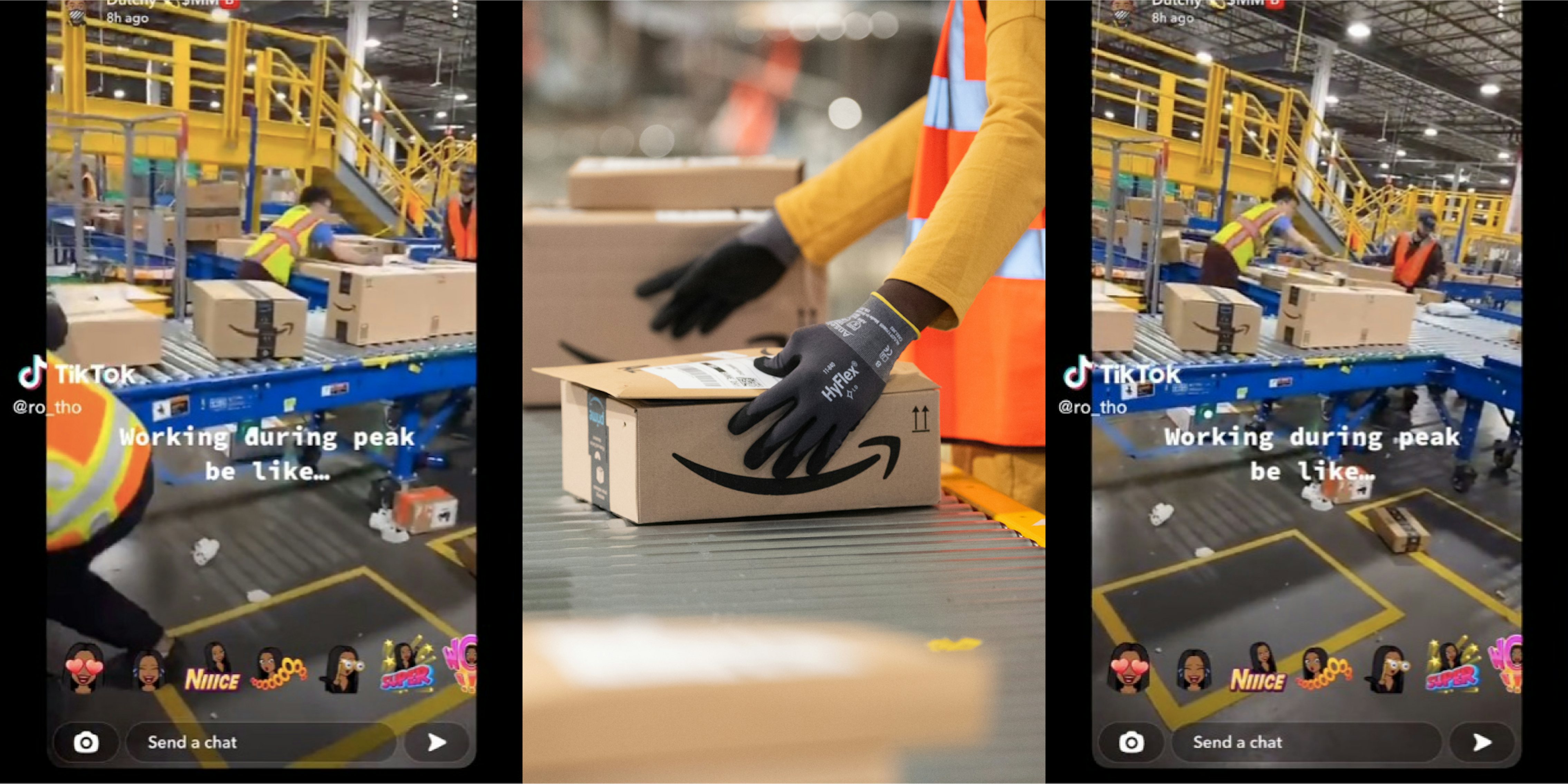 amazon employee working in factory, putting together boxes tiktok