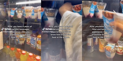 woman grabs merchandise from back of the fridge at the airport hack tiktok
