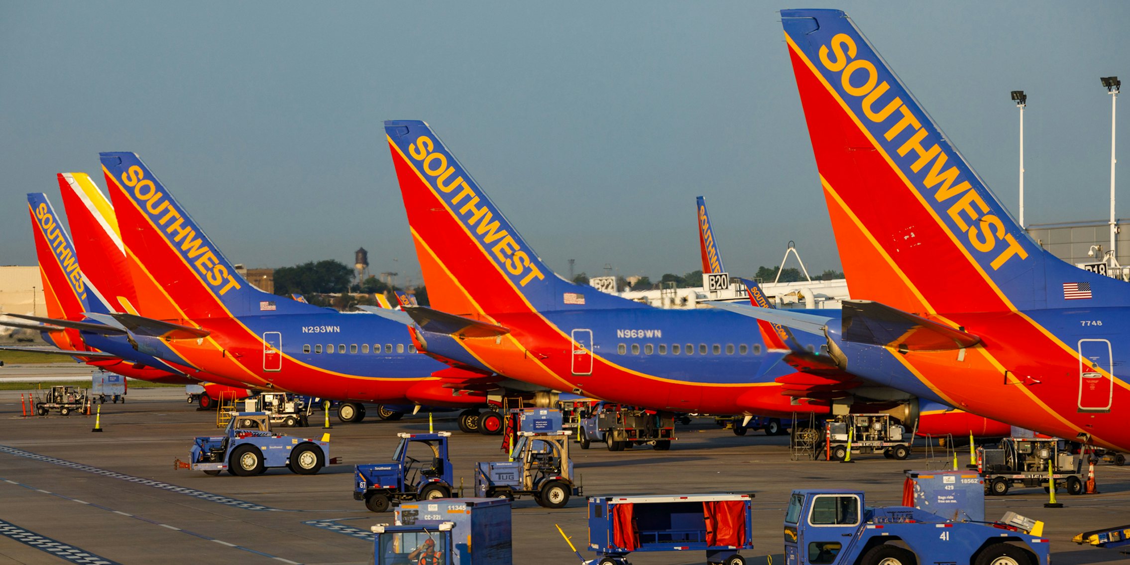 Southwest airlines planes lined up