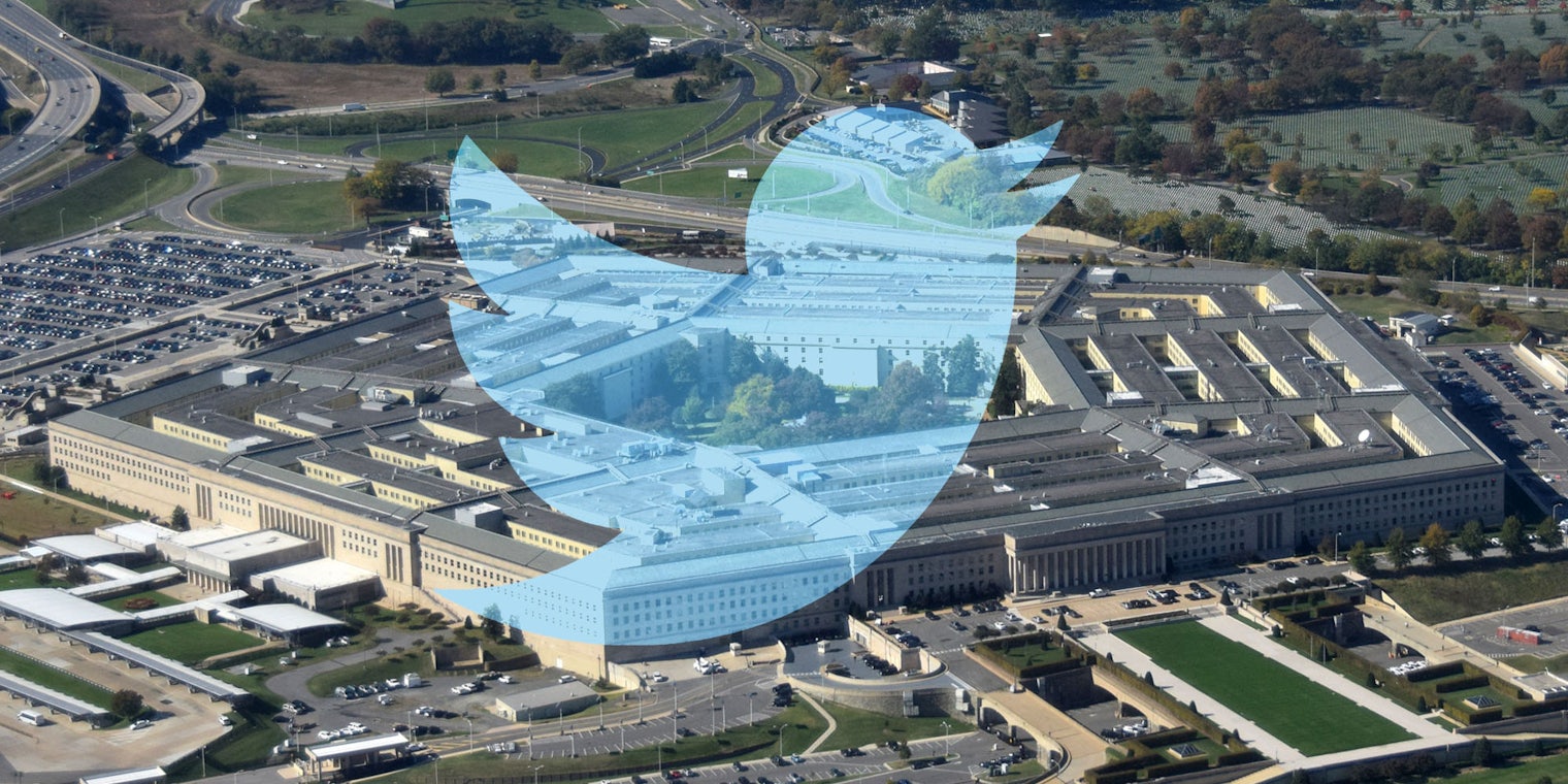 Twitter logo over Pentagon building