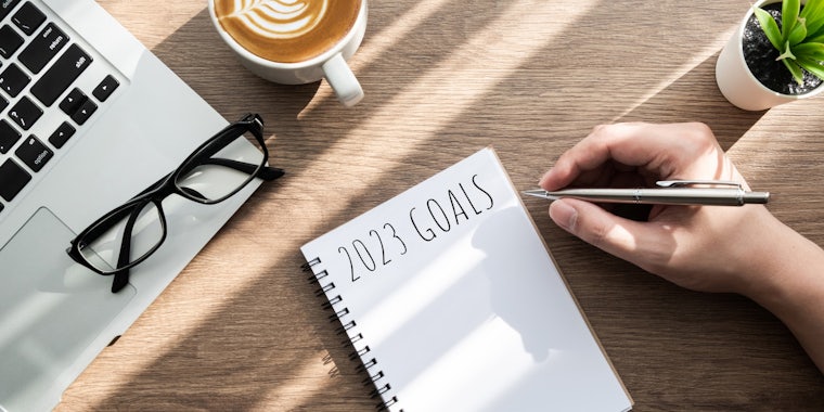 2023 goal checklist on a notebook