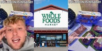 man greenscreen TikTok over image of groceries from Whole Foods with caption 