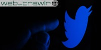 A person's finger touching the Twitter logo. The Daily Dot newsletter web_crawlr logo is in the top left corner.