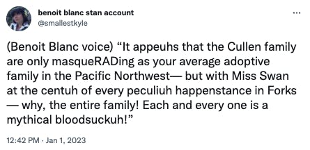 benoit blanc voice it appeauhs the cullen family are only musquerading as your average adoptive family in the pacific northwest