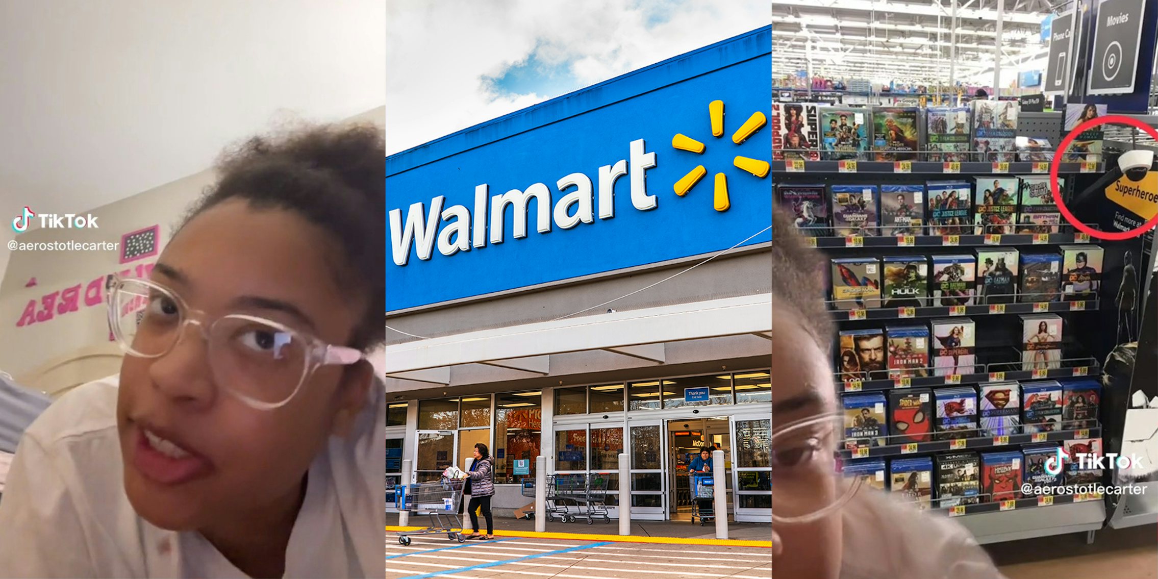 Wanita menjelaskan kamera tertentu di Walmart Don