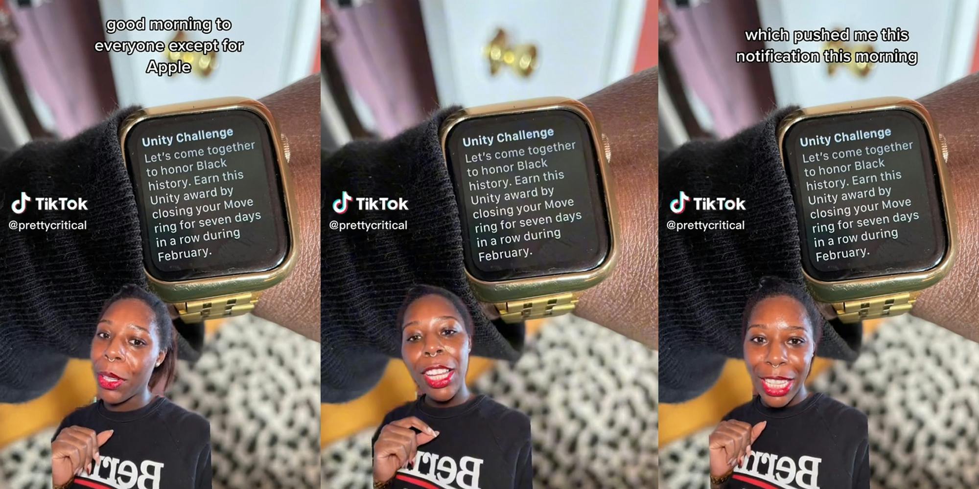 woman reacting to apple watch "unity challenge" push notification