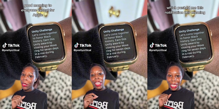 woman reacting to apple watch 'unity challenge' push notification