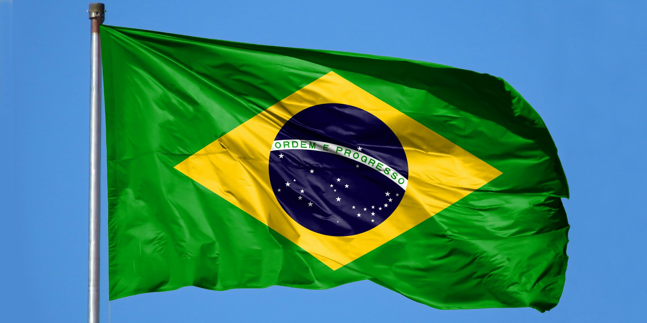 Brazil flag with blue sky