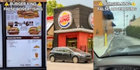 Burger King drive thru menu displaying 2 meals for $6.99 each with caption 