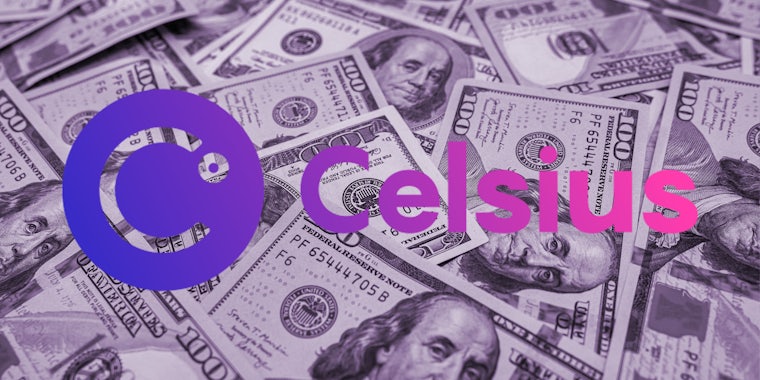 Celsius logo over 100 dollar bills cash background