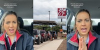 Chick-Fil-A employee speaking in car with caption 