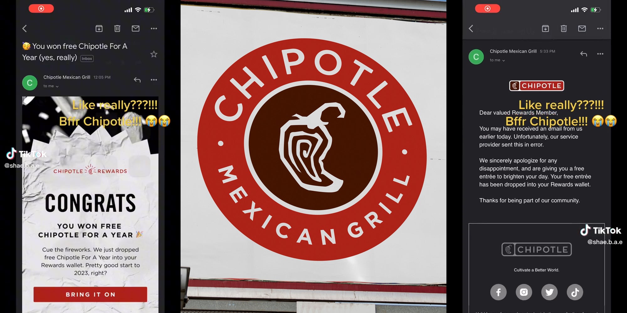 Customer Receives Faulty Email Stating She Won Free Chipotle for a Year