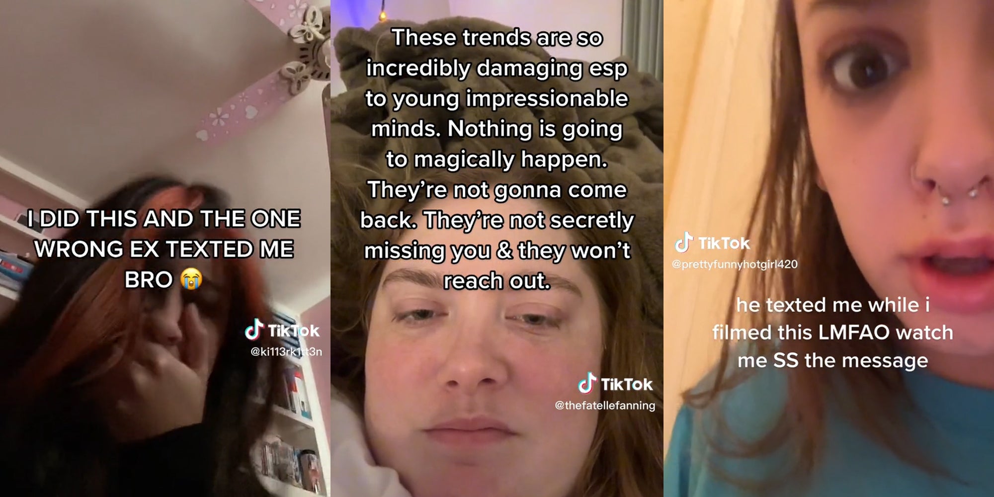 Three screenshots from a TikTok showing someone talking to the camera. 