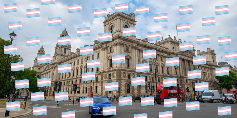 UK Treasury office with transgender flag emoji