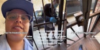 postal worker stuck behind metal gate