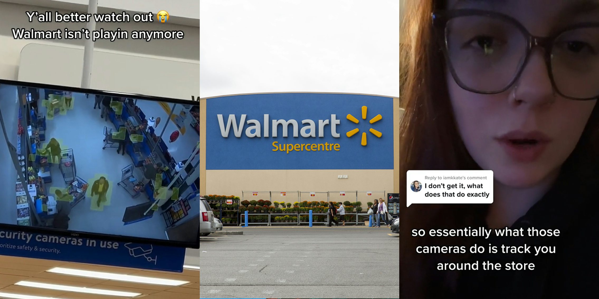 Schermo Walmart con filmati di telecamera di sicurezza con didascalia