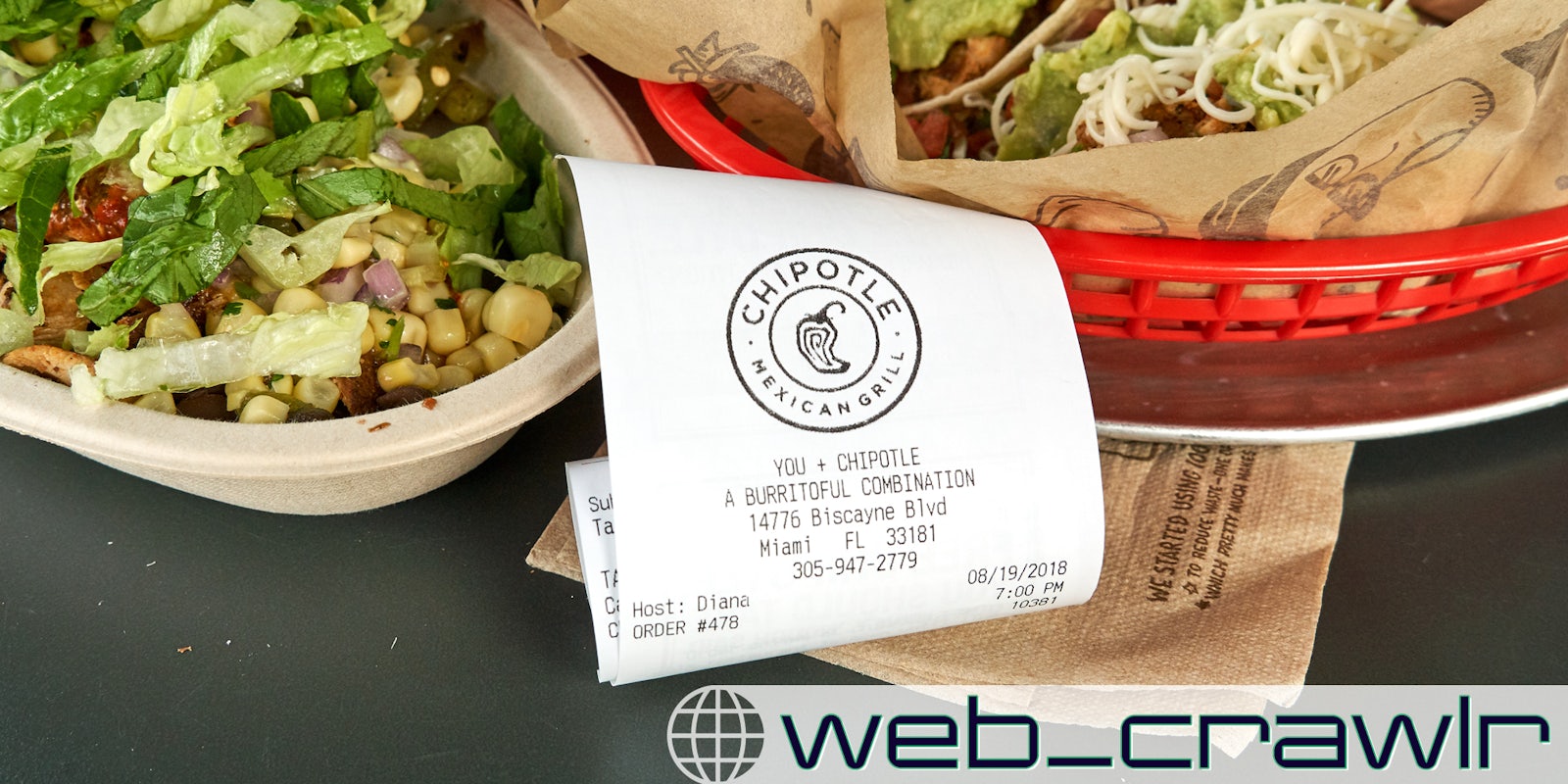 A Chipotle order. The Daily Dot newsletter web_crawlr logo is in the bottom right corner.