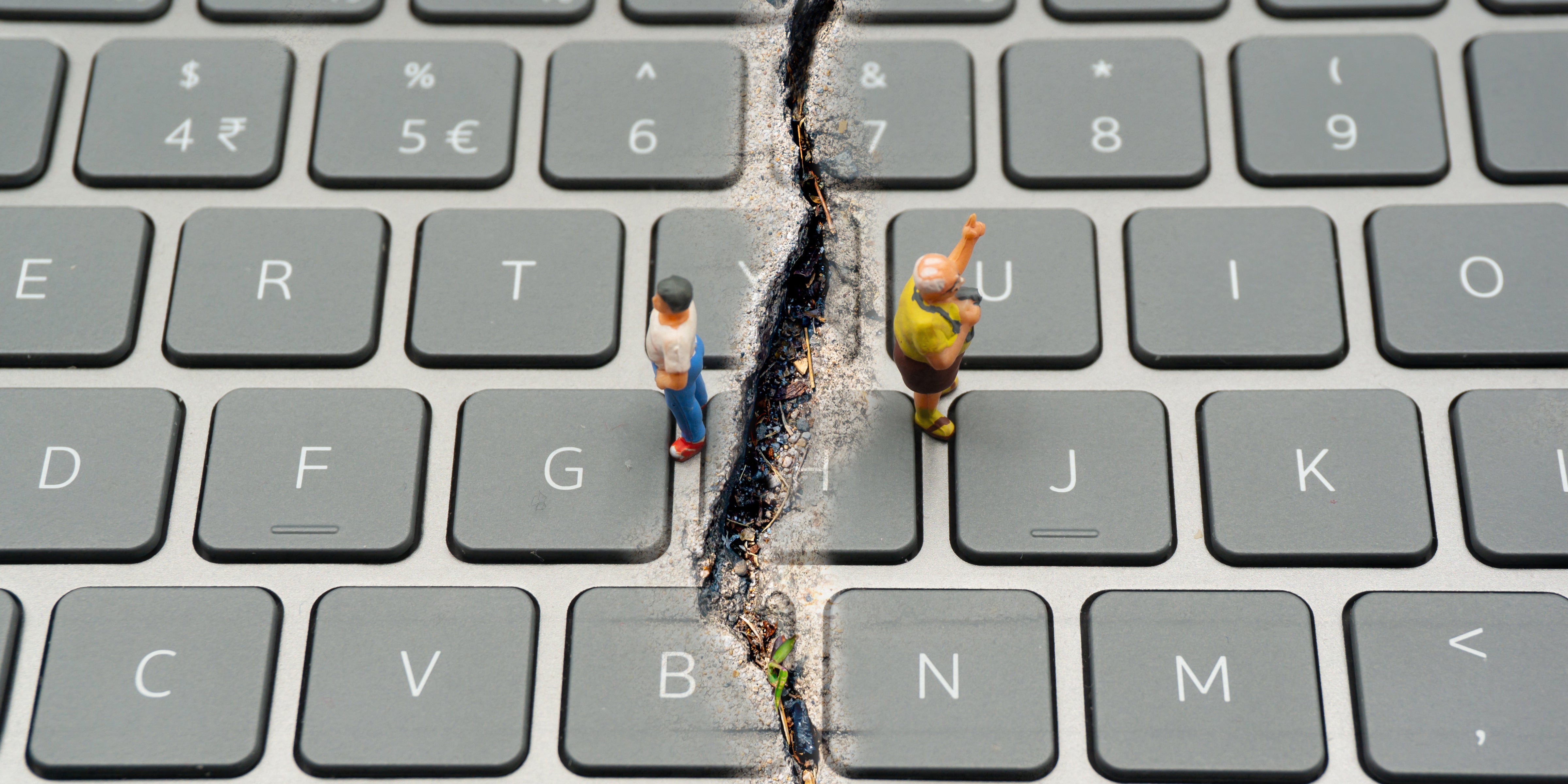 The keyboard is split by the cracks that separate the opposites.