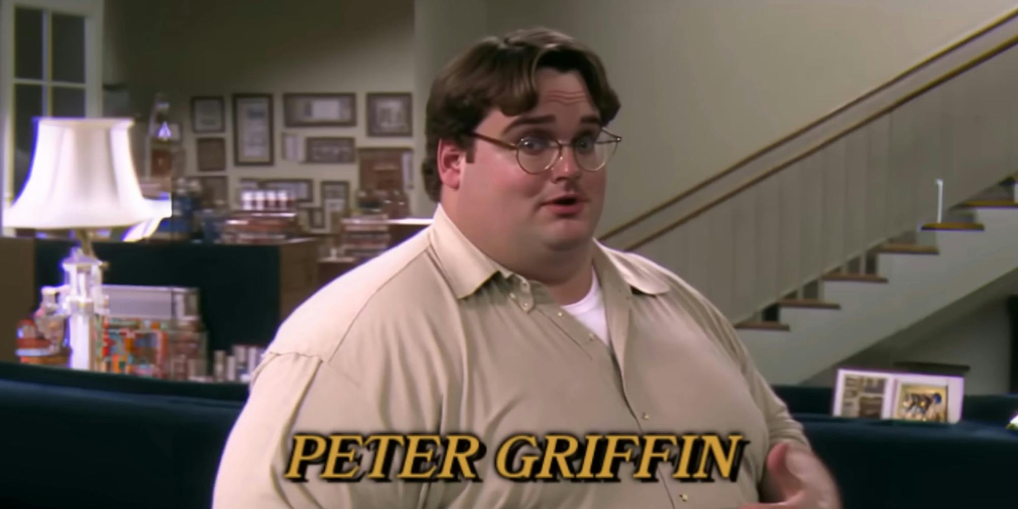 AI Peter Griffin in 80's style sitcom with "Peter Griffin" at bottom