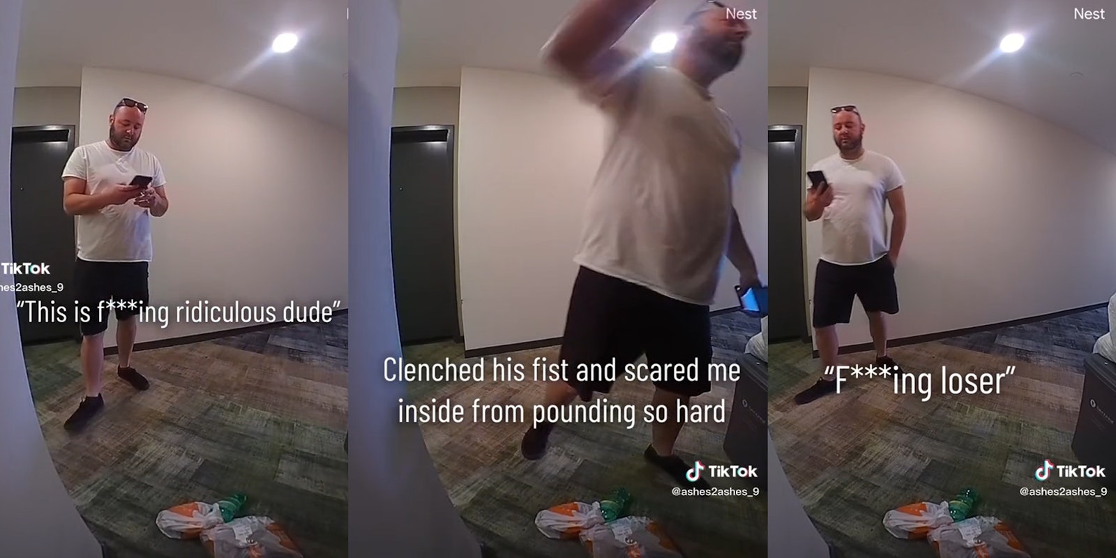 food delivery man cursing and punching door